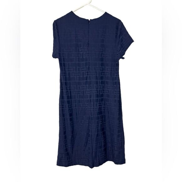 J.McLaughlin Textured Knit Jacquard Crew Neck Cap Sleeve Swing Dress Navy Blue - Picture 4 of 8